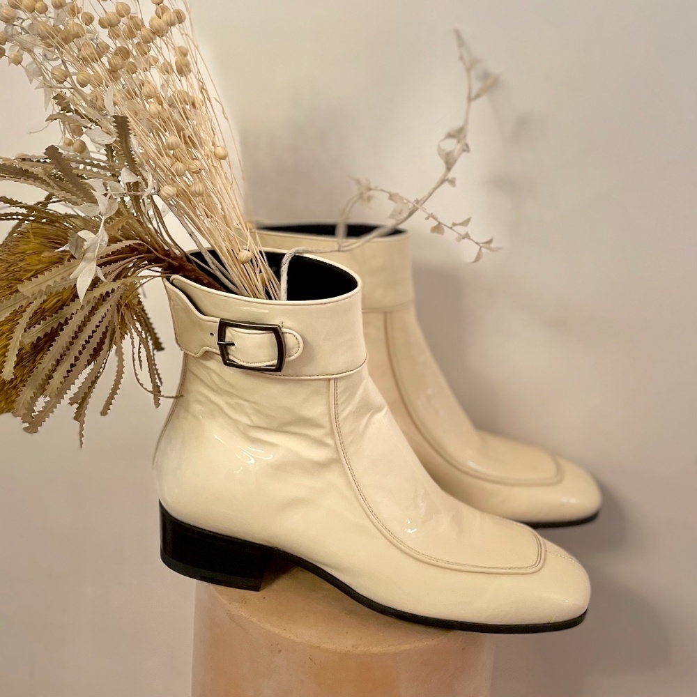 YSL Miles Square Toe Patent Leather Ankle Boot 37